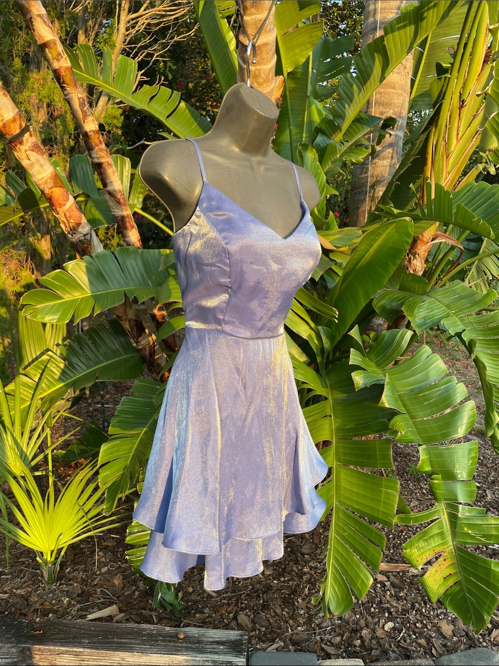 iridescent, purple, mini dress